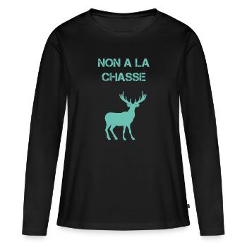 Non à la chasse oui à la nature - T-shirt manches longues Premium bio Femme - noir - Devant - Julia (174cm)