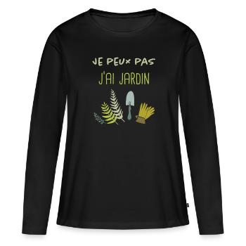 Je peux pas, j'ai jardin - T-shirt manches longues Premium bio Femme - noir - Devant - Julia (174cm)