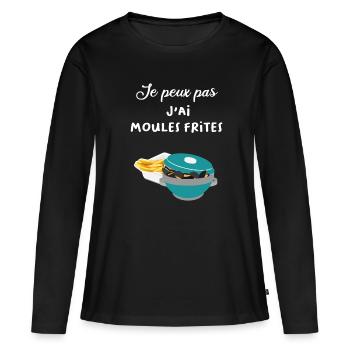 Je peux pas j'ai moules frites - T-shirt manches longues Premium bio Femme - noir - Devant - Julia (174cm)
