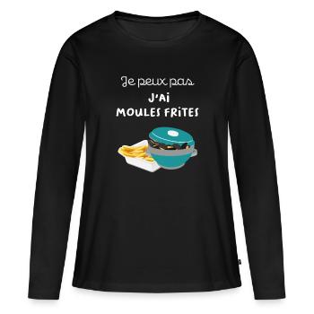 Je peux pas j'ai moules frites - T-shirt manches longues Premium bio Femme - noir - Devant - Julia (174cm)