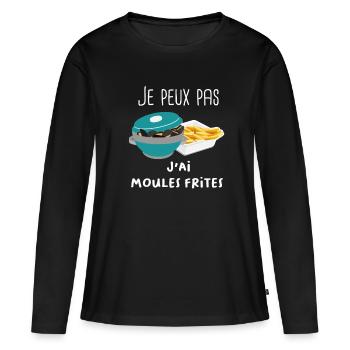 Je peux pas j'ai moules frites - T-shirt manches longues Premium bio Femme - noir - Devant - Julia (174cm)