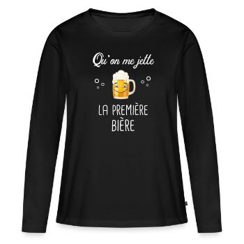Citation drole bière - T-shirt manches longues Premium bio Femme - noir - Devant - Julia (174cm)