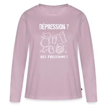 Dépression ? Des pressions ! - T-shirt manches longues Premium bio Femme - rose poudré - Devant - Julia (174cm)
