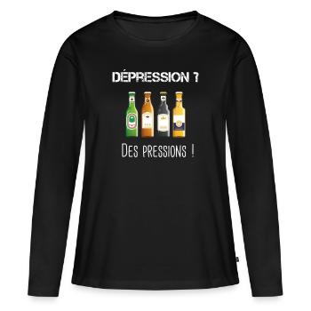 Phrase drole biere - T-shirt manches longues Premium bio Femme - noir - Devant - Julia (174cm)