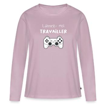 Laissez-moi travailler - T-shirt manches longues Premium bio Femme - rose poudré - Devant - Julia (174cm)