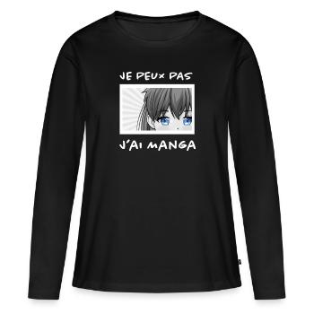 Illustration Manga - T-shirt manches longues Premium bio Femme - noir - Devant - Julia (174cm)