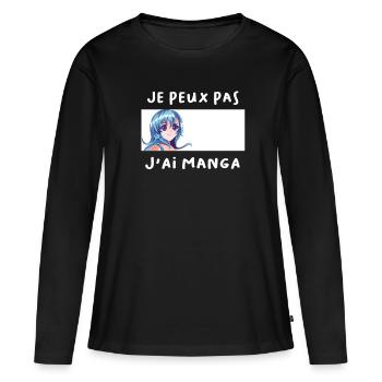 Dessin kawaii Manga - T-shirt manches longues Premium bio Femme - noir - Devant - Julia (174cm)