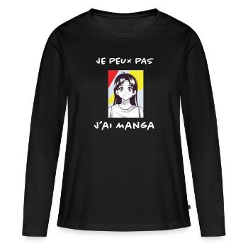 design Manga - T-shirt manches longues Premium bio Femme - noir - Devant - Julia (174cm)