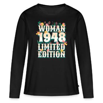 Birthday Woman born in 1948 Woman 75 years - Women's Premium Organic Long Sleeve Shirt - black - Front - Julia (174cm)