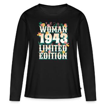 Birthday Woman born in 1943 Woman 80 years - Women's Premium Organic Long Sleeve Shirt - black - Front - Julia (174cm)