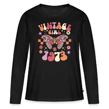 Groovy Et Rétro 1973 Femme 50 Ans Anniversaire - T-shirt manches longues Premium bio Femme - noir - Devant - Julia (174cm)
