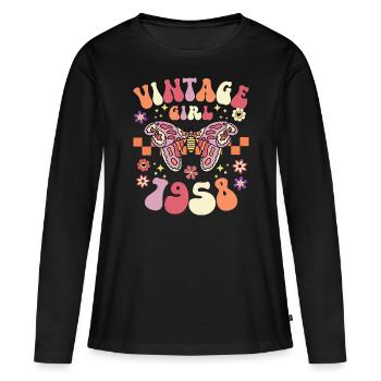 Groovy Et Rétro 1958 Femme 65 Ans Anniversaire - T-shirt manches longues Premium bio Femme - noir - Devant - Julia (174cm)