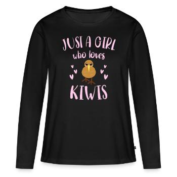 Mädchen, das Kiwis liebt Mädchen liebt Vogel Kiwi - Frauen Premium Bio Langarmshirt - Schwarz - Vorne - Julia (174cm)