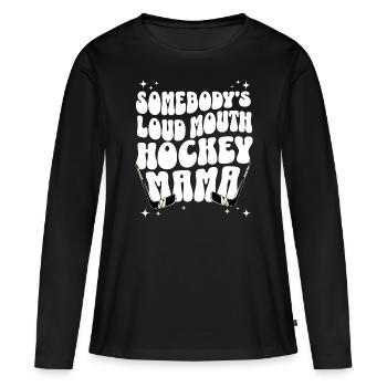 Phrase Humoristique Maman Joueur De Hockey - T-shirt manches longues Premium bio Femme - noir - Devant - Julia (174cm)