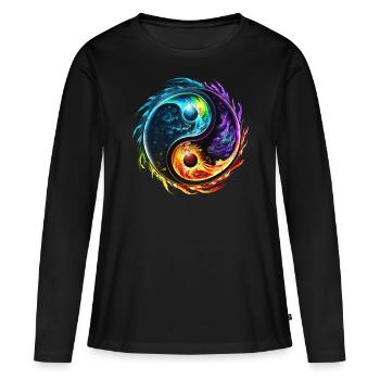 Symbole Yin Yang, Éléments, Tao, Chi, Spiritualité - T-shirt manches longues Premium bio Femme - noir - Devant - Julia (174cm)