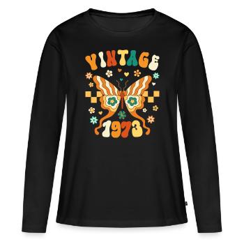 Rétro Groovy 1973 Femme 50 Ans Anniversaire - T-shirt manches longues Premium bio Femme - noir - Devant - Julia (174cm)