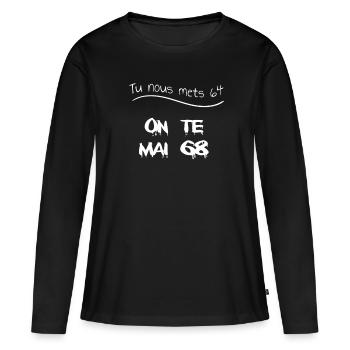 Non à la retraite à 64 ans - T-shirt manches longues Premium bio Femme - noir - Devant - Julia (174cm)