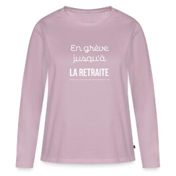 En grève jusqu'à la retraite - T-shirt manches longues Premium bio Femme - rose poudré - Devant - Julia (174cm)