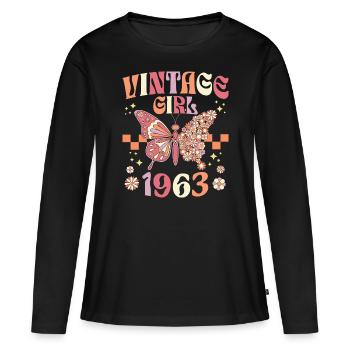 Fête Anniversaire Femme 1963 60 Ans Anniversaire - T-shirt manches longues Premium bio Femme - noir - Devant - Julia (174cm)