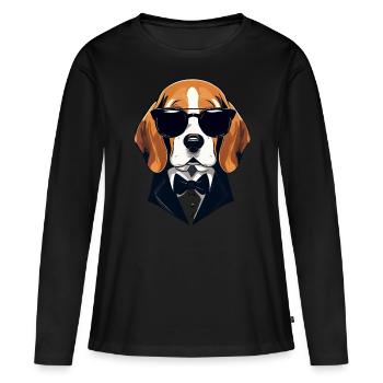 Beagle Das Modell - Frauen Premium Bio Langarmshirt - Schwarz - Vorne - Julia (174cm)