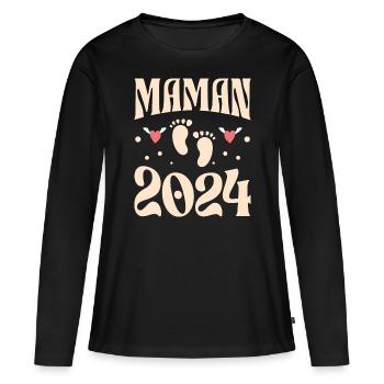 Future Naissance Grossesse Future Maman 2024 - T-shirt manches longues Premium bio Femme - noir - Devant - Julia (174cm)