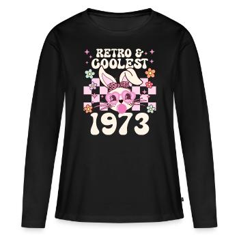 Rétro Cool Fille Née En 1973 50 Ans Anniversaire - T-shirt manches longues Premium bio Femme - noir - Devant - Julia (174cm)