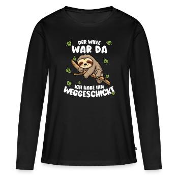 Faultier Lustiger Spruch: Der Wille war da - Frauen Premium Bio Langarmshirt - Schwarz - Vorne - Julia (174cm)