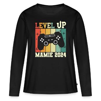 Mamie Geek Annonce Grossesse Future Mamie 2024 - T-shirt manches longues Premium bio Femme - noir - Devant - Julia (174cm)