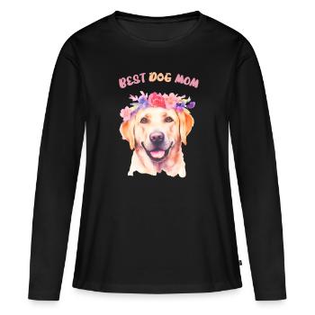 meilleure maman chien - Labrador avec couronne de fleurs - T-shirt manches longues Premium bio Femme - noir - Devant - Julia (174cm)
