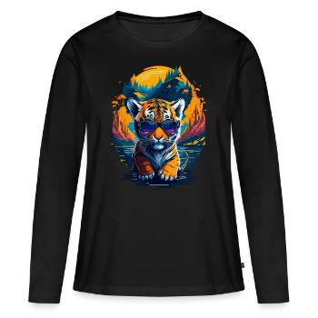 Mignon bébé tigre - T-shirt manches longues Premium bio Femme - noir - Devant - Julia (174cm)