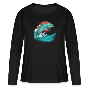 Schöner Delfin springt aus dem Wasser - Frauen Premium Bio Langarmshirt - Schwarz - Vorne - Julia (174cm)