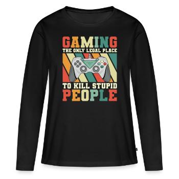 Sarkastische Phrase Videospieler und Geek - Frauen Premium Bio Langarmshirt - Schwarz - Vorne - Julia (174cm)