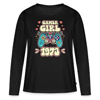 Geek Girl Level 50 Geburtstag Gamer 50 Jahre - Frauen Premium Bio Langarmshirt - Schwarz - Vorne - Julia (174cm)