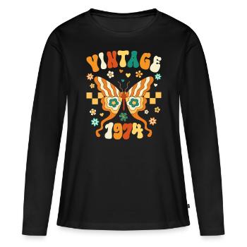 Rétro Groovy 1974 Femme 50 Ans Anniversaire - T-shirt manches longues Premium bio Femme - noir - Devant - Julia (174cm)
