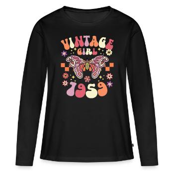Vintage Année 1959 Fête Anniversaire Femme 65 Ans - T-shirt manches longues Premium bio Femme - noir - Devant - Julia (174cm)