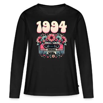 Cassette Année 1994 Anniversaire Femme 30 Ans - T-shirt manches longues Premium bio Femme - noir - Devant - Julia (174cm)