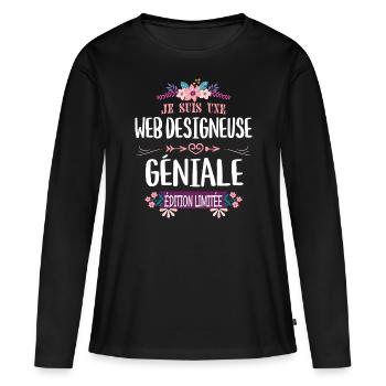 Édition Limitée Web Designeuse Géniale - T-shirt manches longues Premium bio Femme - noir - Devant - Julia (174cm)