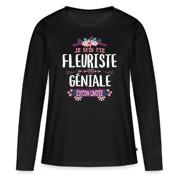 Édition Limitée Fleuriste Géniale - T-shirt manches longues Premium bio Femme - noir - Devant - Julia (174cm)