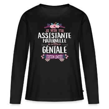 Édition Limitée assistante maternelle Géniale - T-shirt manches longues Premium bio Femme - noir - Devant - Julia (174cm)