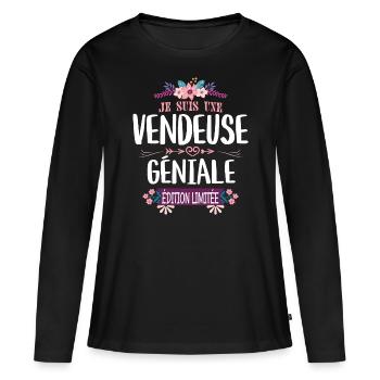 Édition Limitée Vendeuse Géniale - T-shirt manches longues Premium bio Femme - noir - Devant - Julia (174cm)