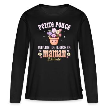 Future Maman Fleurs Kawaii Annonce Maman 2024 - T-shirt manches longues Premium bio Femme - noir - Devant - Julia (174cm)