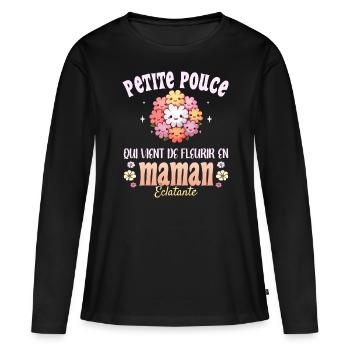 Future Maman Fleurs Kawaii Annonce Maman 2024 - T-shirt manches longues Premium bio Femme - noir - Devant - Julia (174cm)