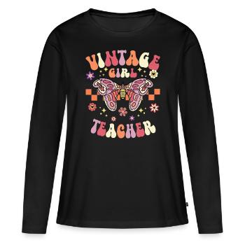 Fille Vintage Femme Enseignante - T-shirt manches longues Premium bio Femme - noir - Devant - Julia (174cm)