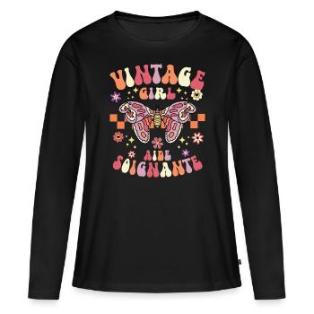 Fille Vintage Femme Aide Soignante - T-shirt manches longues Premium bio Femme - noir - Devant - Julia (174cm)