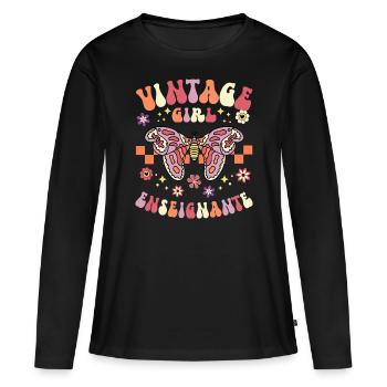 Fille Vintage Femme Enseignante - T-shirt manches longues Premium bio Femme - noir - Devant - Julia (174cm)
