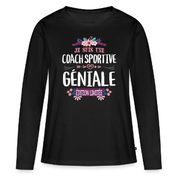Femme Édition Limitée Coach Sportive Géniale - T-shirt manches longues Premium bio Femme - noir - Devant - Julia (174cm)