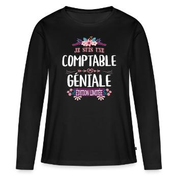 Femme Édition Limitée Comptable Géniale - T-shirt manches longues Premium bio Femme - noir - Devant - Julia (174cm)