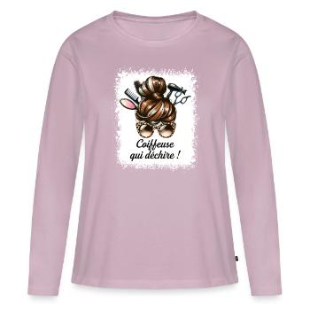 Dutt-Friseur, der den Super-Schminktisch zerreißt - Frauen Premium Bio Langarmshirt - Altrosa - Vorne - Julia (174cm)