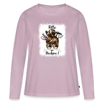 Bun Girl Tearing Super Girl - Frauen Premium Bio Langarmshirt - Altrosa - Vorne - Julia (174cm)