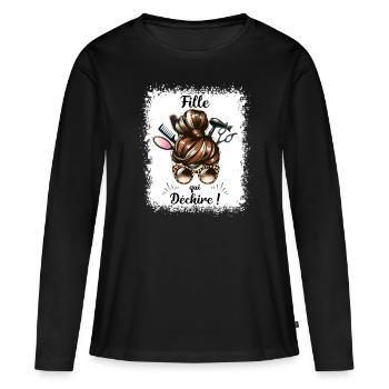 Chignon Fille Qui Déchire Super Fille - T-shirt manches longues Premium bio Femme - noir - Devant - Julia (174cm)